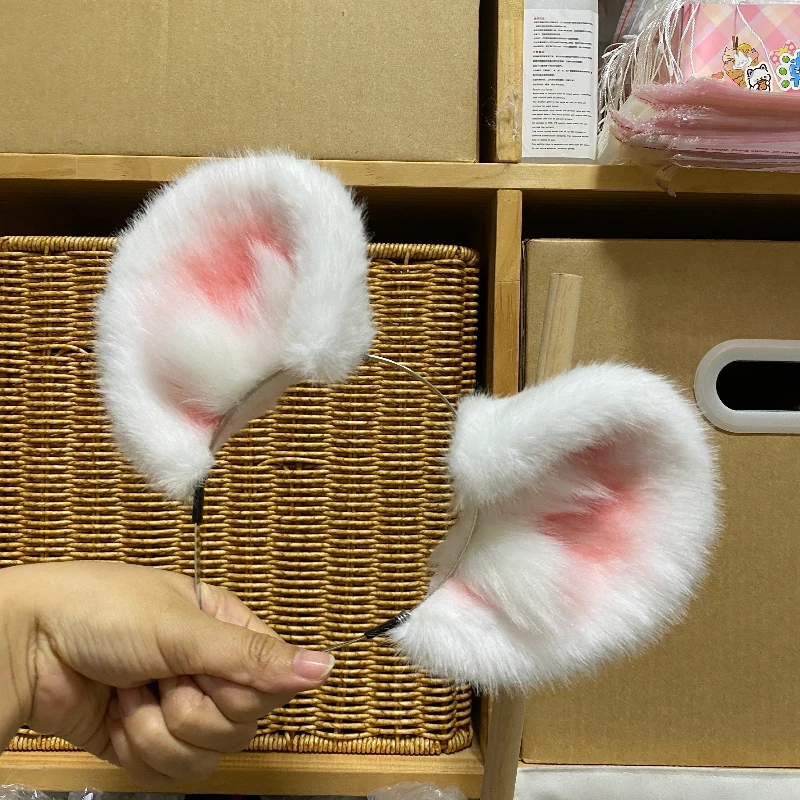Original Handmade White Mouse Hairhoop Beast Ear Mouse Hamster Headwear Anime Costume Halloween Christmas Animal Cosplay Prop