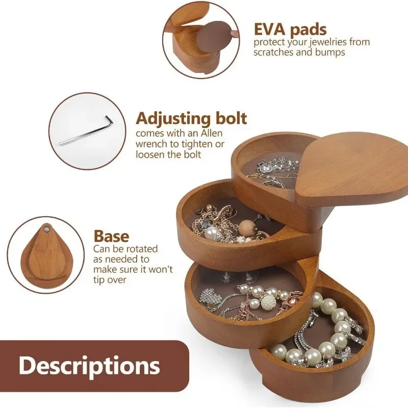 

Wooden and bamboo cosmetic jewelry storage box, multi-layer rotatable jewelry bracelet earrings, portable and simple jewelry box