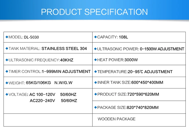 Mesin pembersih ultrasonik, peralatan ultrasonik penghapusan karat logam kekuatan tinggi 108L 1500W