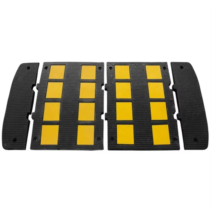 Non-Slip Texture High Load-Bearing Black Yellow Slow Down Traffic Safety Rubber Ramp Speed Reducer Road Hump Rubber Speed Bump
