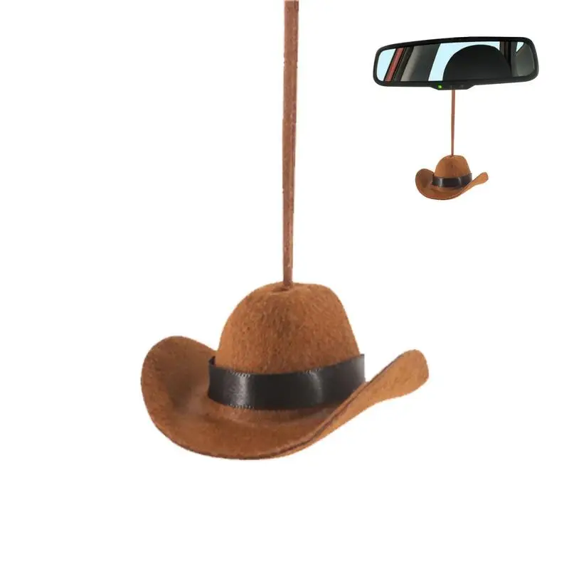 Cowboy Hat Rear View Charm Cute Cowboy Hat Fabric Pendant For Car Women Men Road Trip Fun Automotive Interior Decoration Pendant