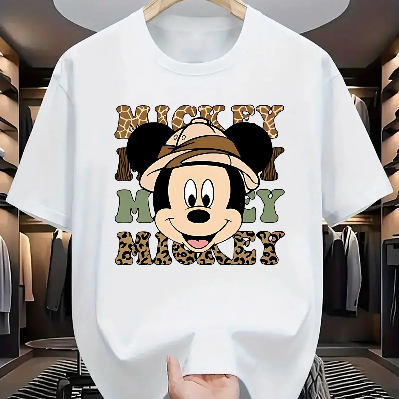 

Disney Mickey Mouse Men's T-Shirt Daily Leisureand Theme Activities Wear Unisex Cotton Short Sleeve Oversized Streetwear