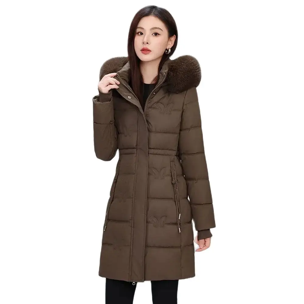 2024 Explosions Cotton-padded Jacket Ladies Temperament Long Winter Warm Cotton-padded Jacket Slim big Fur Collar Foreign  Coat.