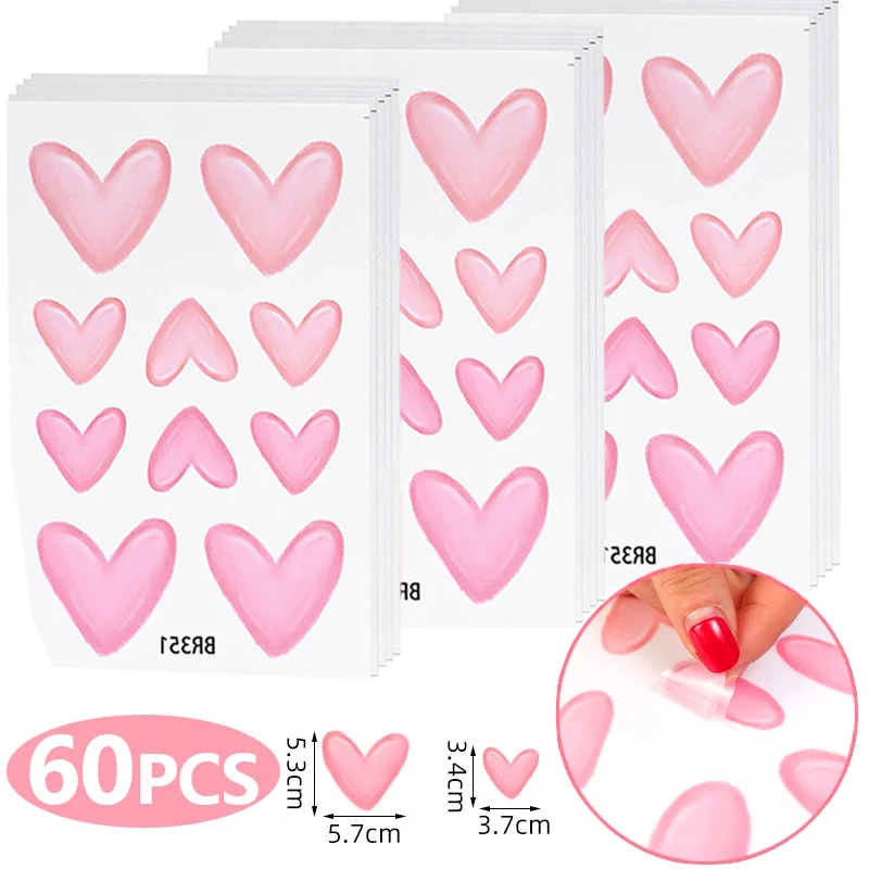 60pcs=6 Sheets Pink Heart Wall Stickers Big Small Hearts Art Wall Decals for Children Baby Girls Room Nursery Wallpapers Decor