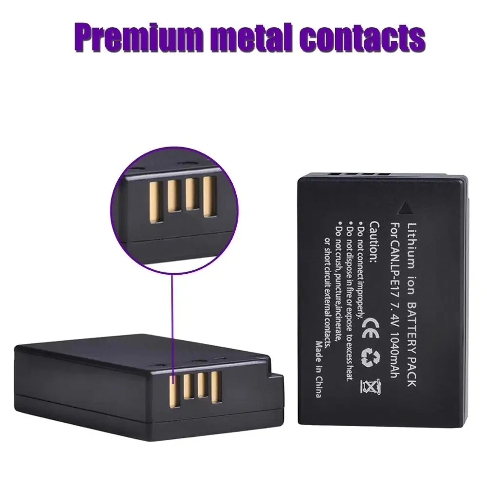 7.2V 1040mAh 7.5Wh LP-E17 LPE17 LP E17 Camera Battery for Canon EOS R8 RP R50 200D 250D M3 M5 M6 750D 760D T6s 800D with Charger