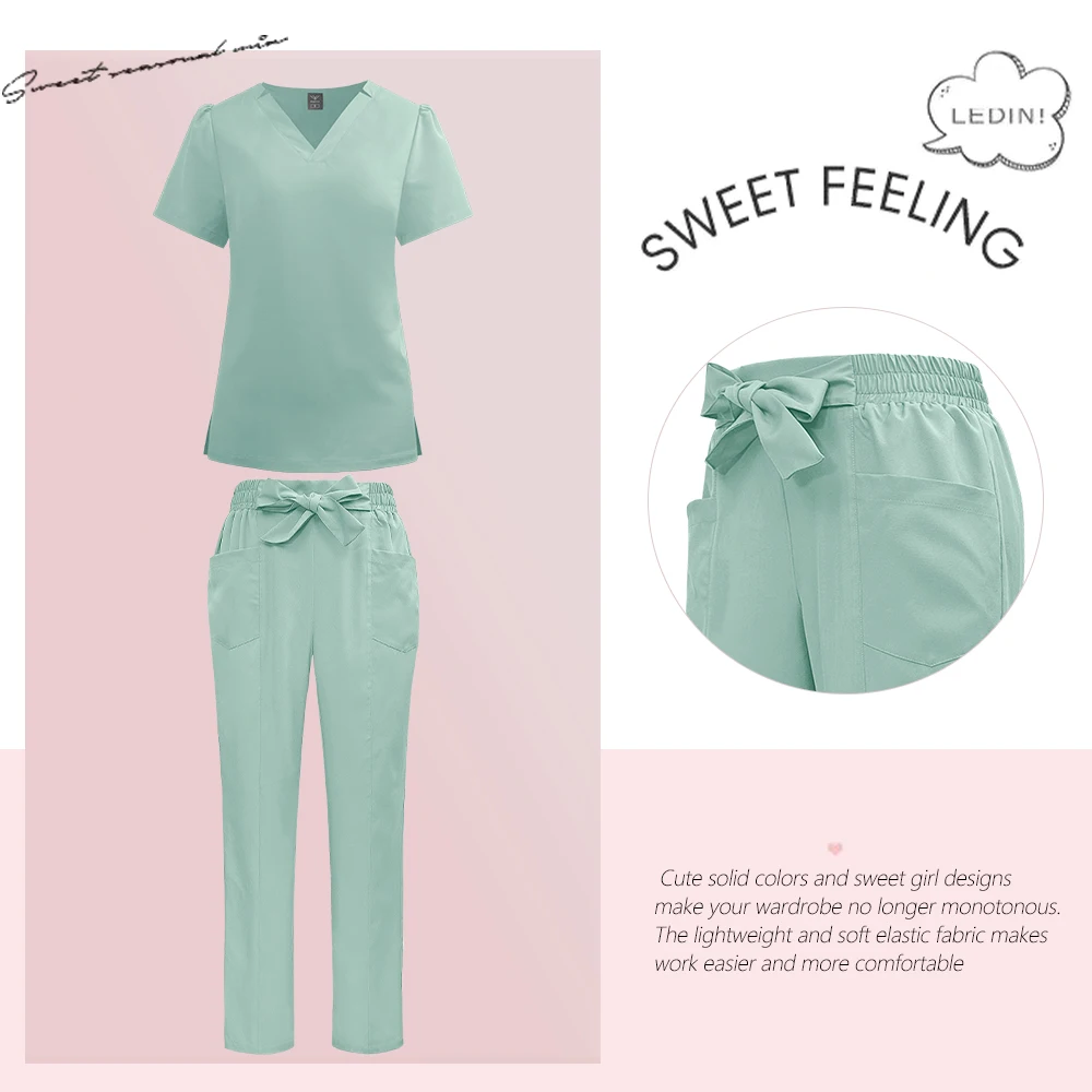 Uniformes cirúrgicos mulher moda arco cinto enfermagem esfrega conjunto uniforme médico calças superiores hospital ternos clínicos beleza spa roupas