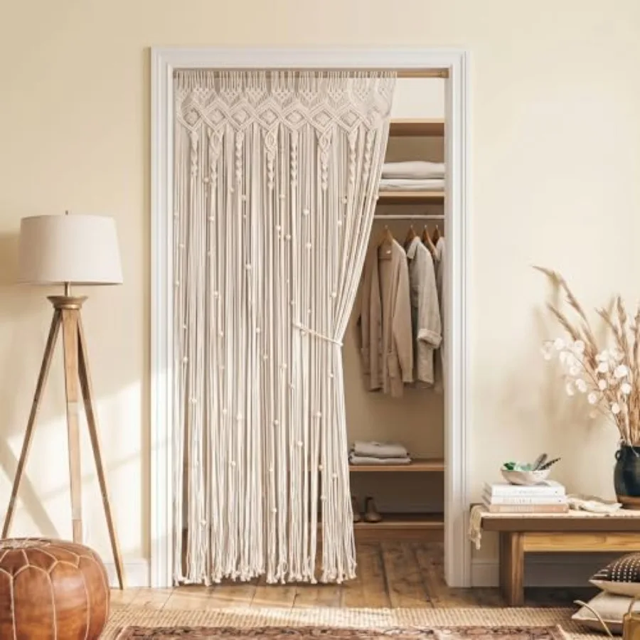 

Бусиновая занавеска для дверного проема в стиле бохо, штора из бусин для открытого шкафа, подвесная перегородка для зонирования комнаты, 36 дюймов (Ш) x 80 дюймов (Д)