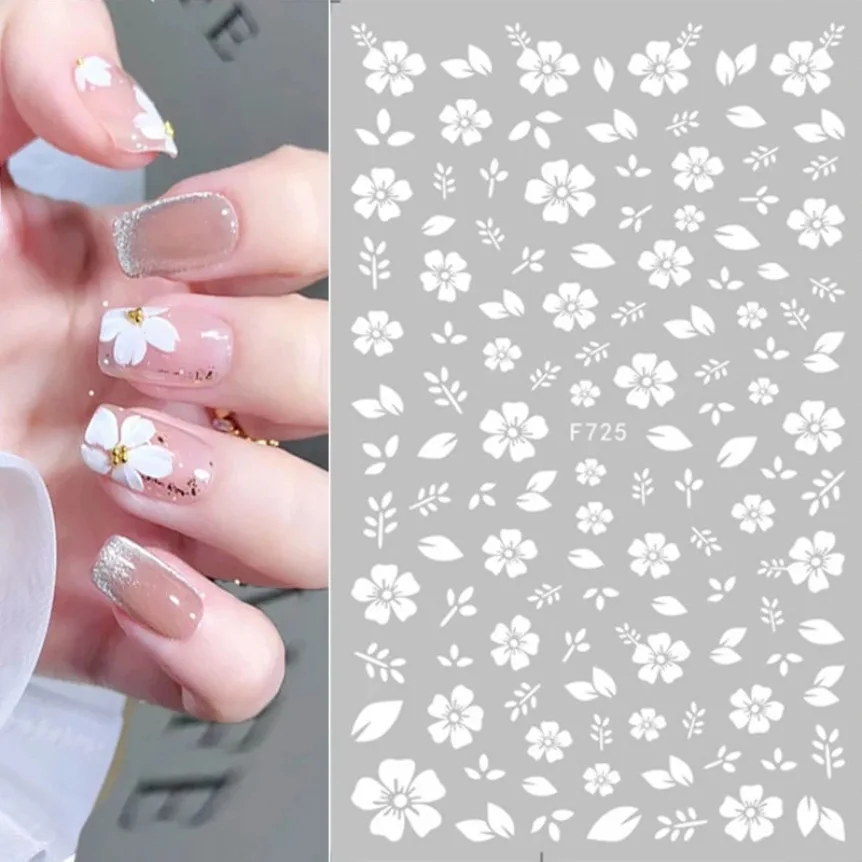 Autocollants adhésifs pétales blancs pour ongles, décalcomanies sans fleur, fleur étoile, accessoires d'ongles, fournitures de bricolage, Nail Art