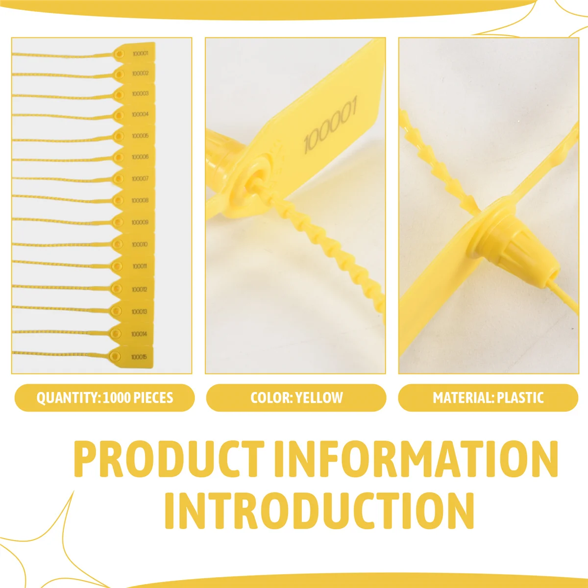 

【Секь-только!】1000 шт. пластиковые уплотнения для тампера, бирки для огнетушителя, защитные бирки, уплотнения, безопасные пронумерованные этикетки на молнии (желтые)