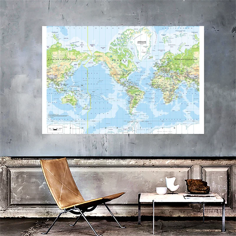 Mapa del mundo en inglés, cuadro decorativo colgante, 150x225cm, pintura en aerosol de vinilo, mapa, decoración del hogar, suministros escolares de oficina