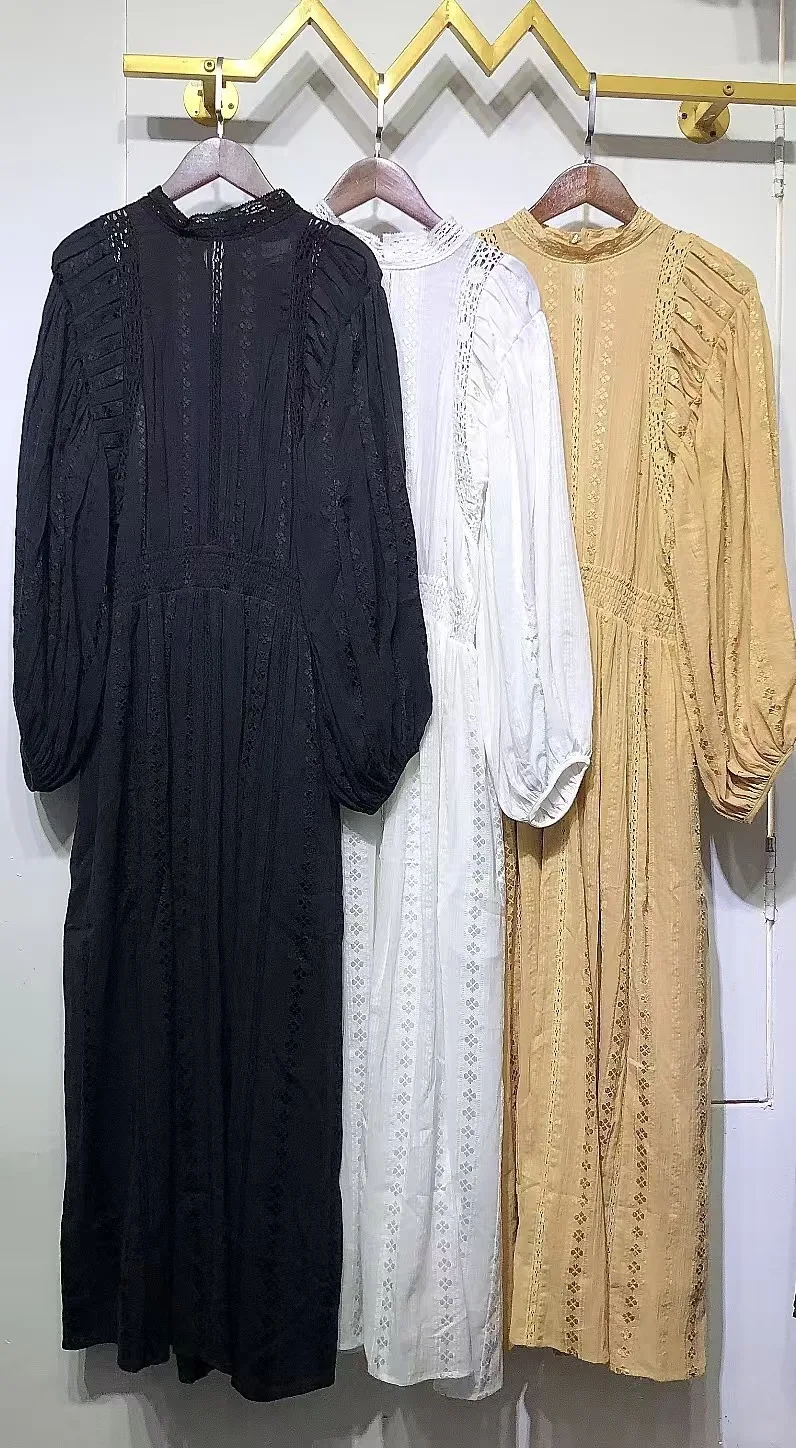 

2024 New Lantern Sleeve Lace Splicing Hollow Style Commuter Long Sleeve Dress