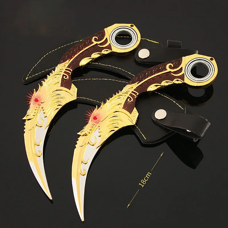 Karambit Rotatable Sword with Holster, Five-claws, Golden Dragon, Blue Dragon Claw, Faca com coldre, Metal Toy, Prop Gift, 18cm