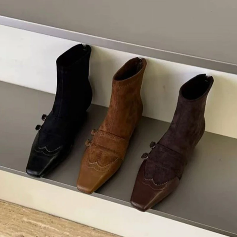 

Square Toe Flats Women Ankle Boots Designer New Shoes Woman Winter 2025 Brand Dress Chelsea Boots Walking Mujer Botas Zapatos