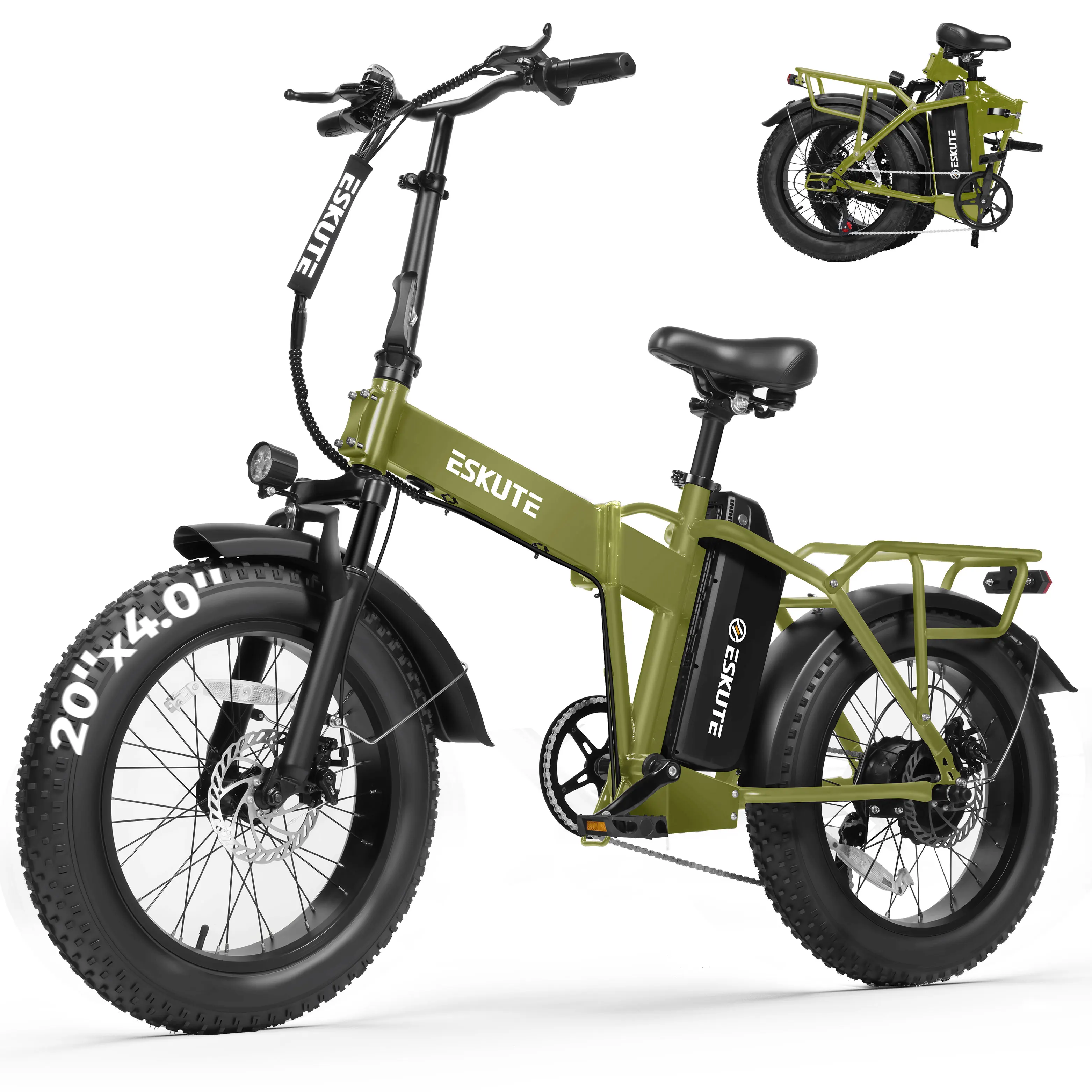 ESKUTE Electric Bike for Adults, 48V 20.8Ah Removable Battery, 20x4 Fat Tire Foldable Ebike with 1200W Peak Motor, Folding E Bike with 7‑Speed, 20+ MPH, up to 80 Miles, NFC Unlock image 2