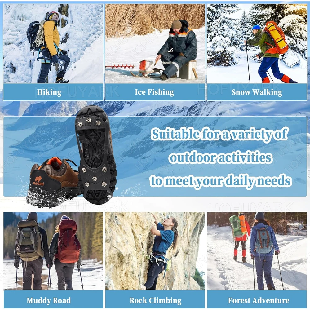 Non-Slip Ice Cleats for Shoes & Boots Anti-Slip Shoe Spikes Winter Outdoor Hiking Climbing Crampons for Walking On Snow and Ice