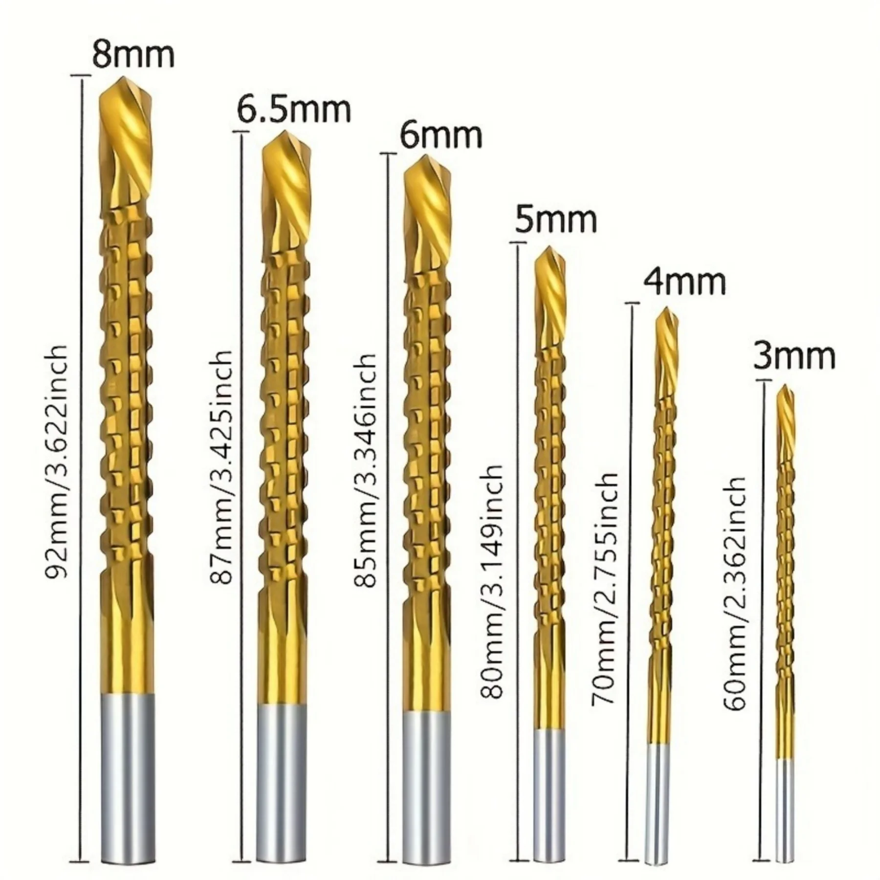 6pcs/Set HSS Coated Drill Bit Set round Handle 3mm-8mm Spiral Tooth Cutting Drill Bit for Woodworking Metal Tools Accessories