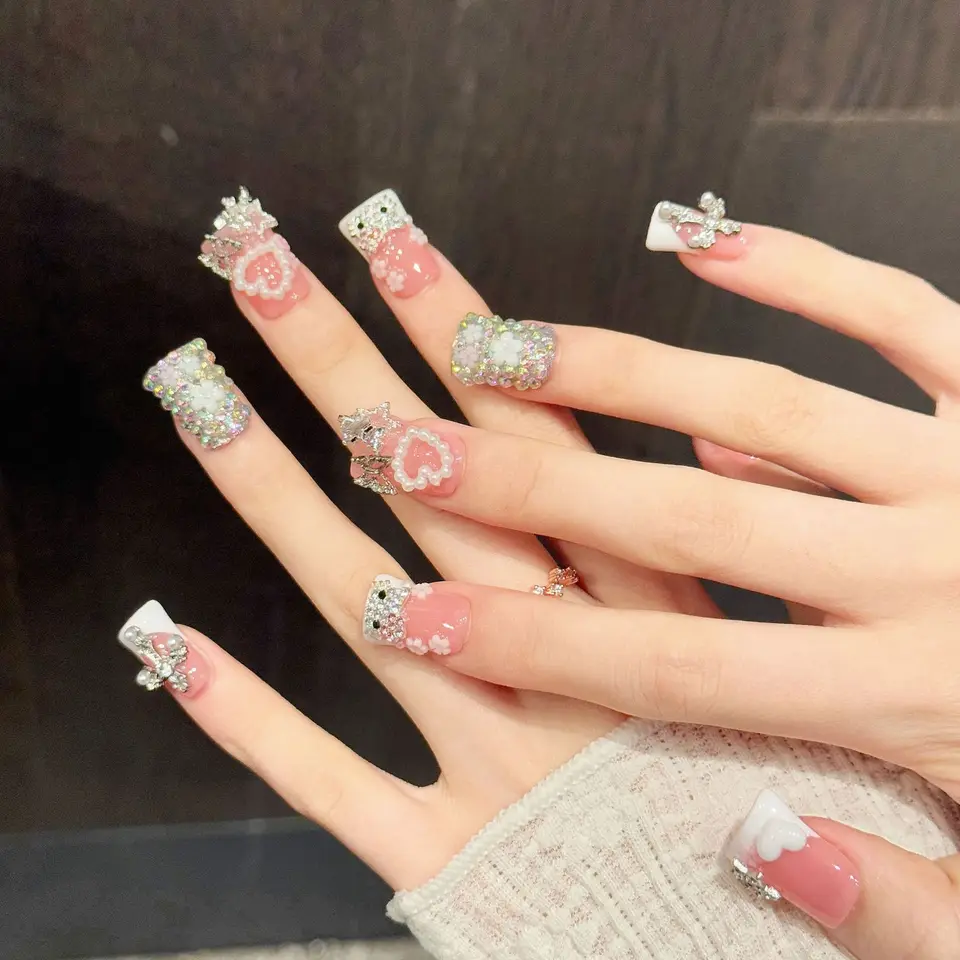 10 piezas de uñas postizas de pato hechas a mano, estilo chica linda, adecuadas para festivales, fiestas y uso diario 3