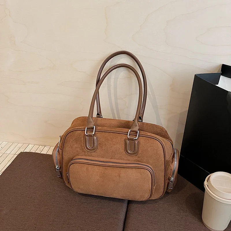 

Vintage Casual Women Shoulder Bag Stylish Handbag Solid Color Practical Multi-pocket Large Capacity for Commuting Outings