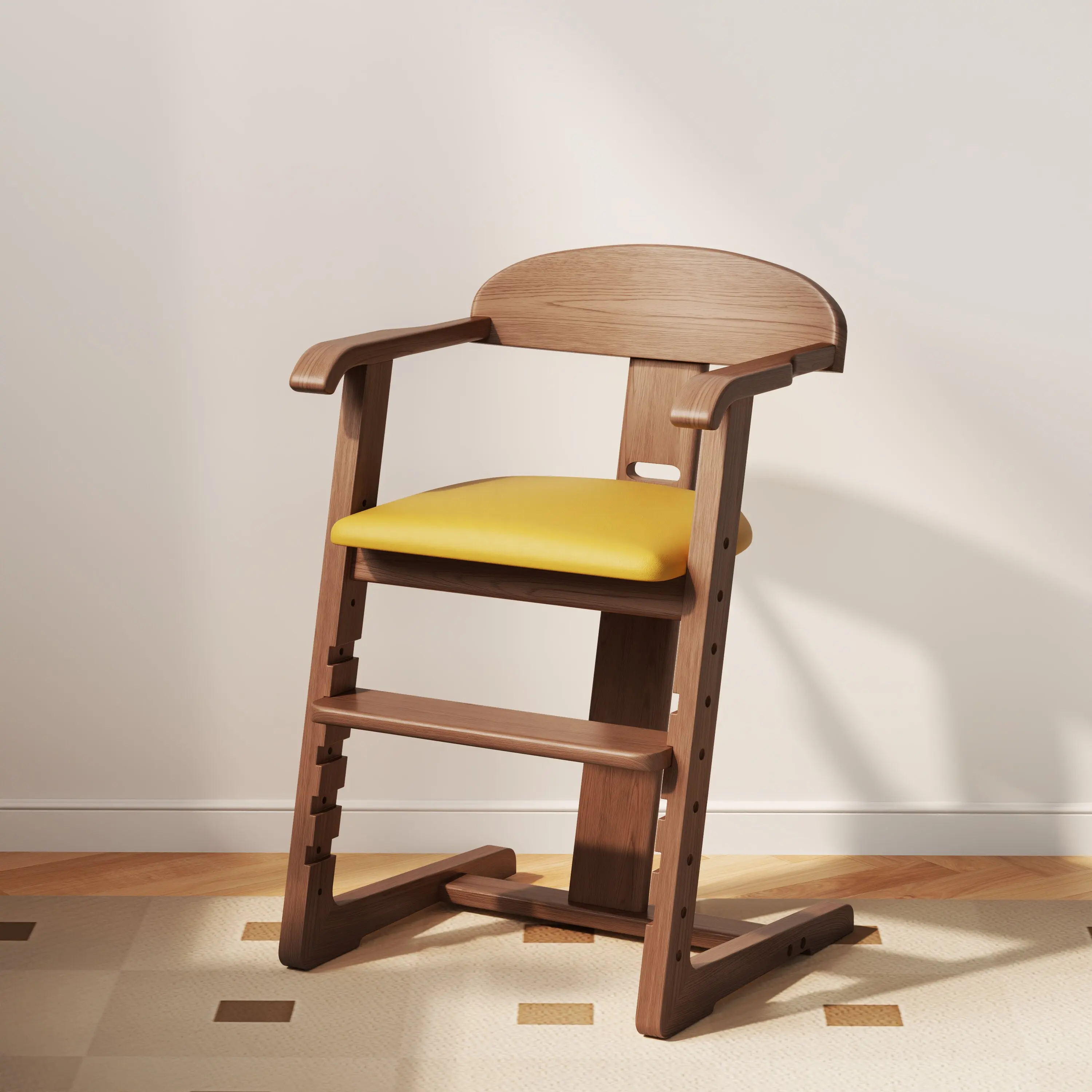 #US Stock Solid Wood Toddler High Chair Modern Design Adjustable Height Easy Clean 3 Years To 200 Lb Grow Child Guangdong