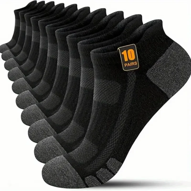 

10 Pairs Men's Womens Low Cut Casual Sock Reinforced Wear-Resistant Sweat Absorbing Breathable Mesh All Season male Sports Socks