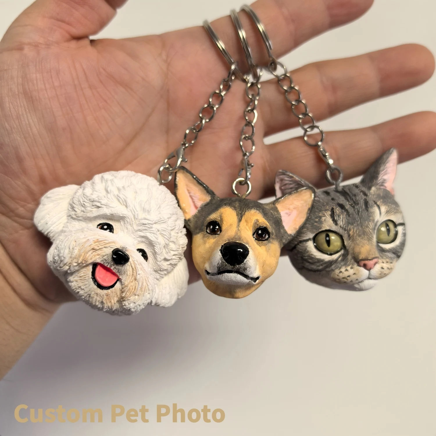 Personalized Pet Photos Keychain Painted Custom Handmade Plaster Key Chain Bag Pendants Valentine's Day Gift for Girlfriend