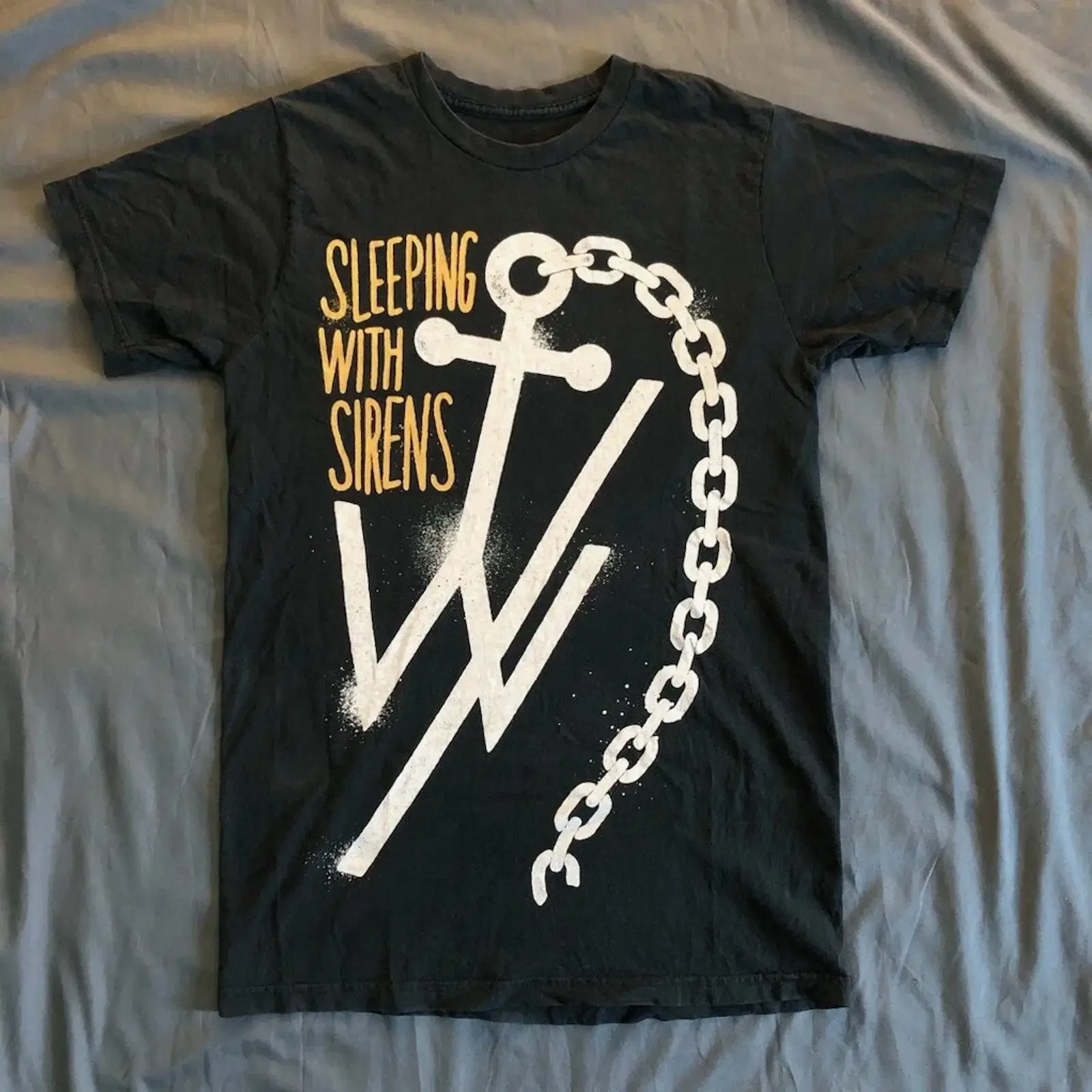Black T shirt Sleeping With Sirens Adult Small Post Hardcore American Rock Band vintage Washed Top For Everyday Wear