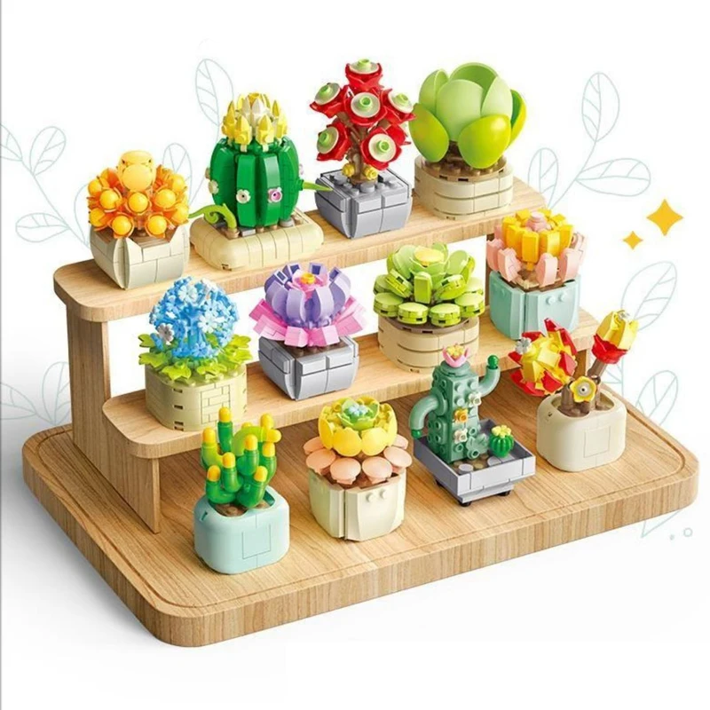 DIY Potted Plants Succulents Cactus Gypsophila Bonsai Tree Gardens Romantic Building Blocks Model Bricks Kids Sets Kits Toys