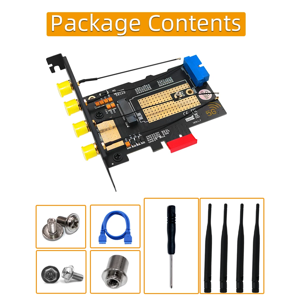 M.2 Wifi Module to PCIE X1 / USB 3.0 Expansion Card 4 Antennas NANO SIM Slot NGFF B Key for 30x42/52 3G 4G 5G M2 Wireless Module