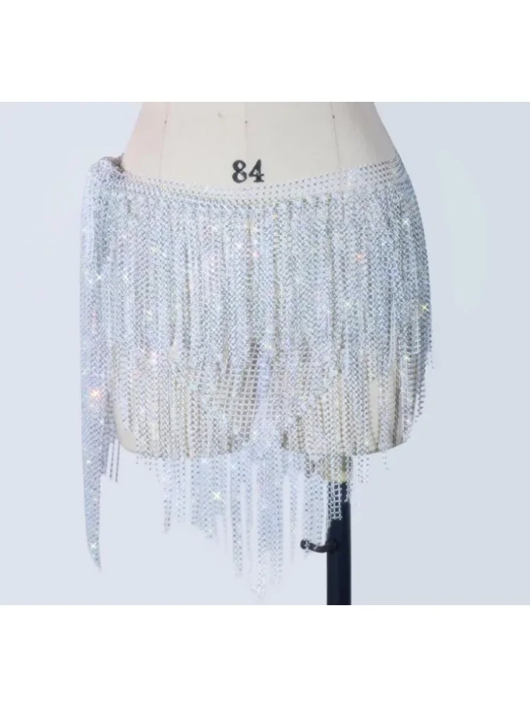 Belly Dance Hip Scarf Tassel Waist Chain Waist Scarf Artifact Starry Stars Front and Rear Triangle Style Super Shining customize