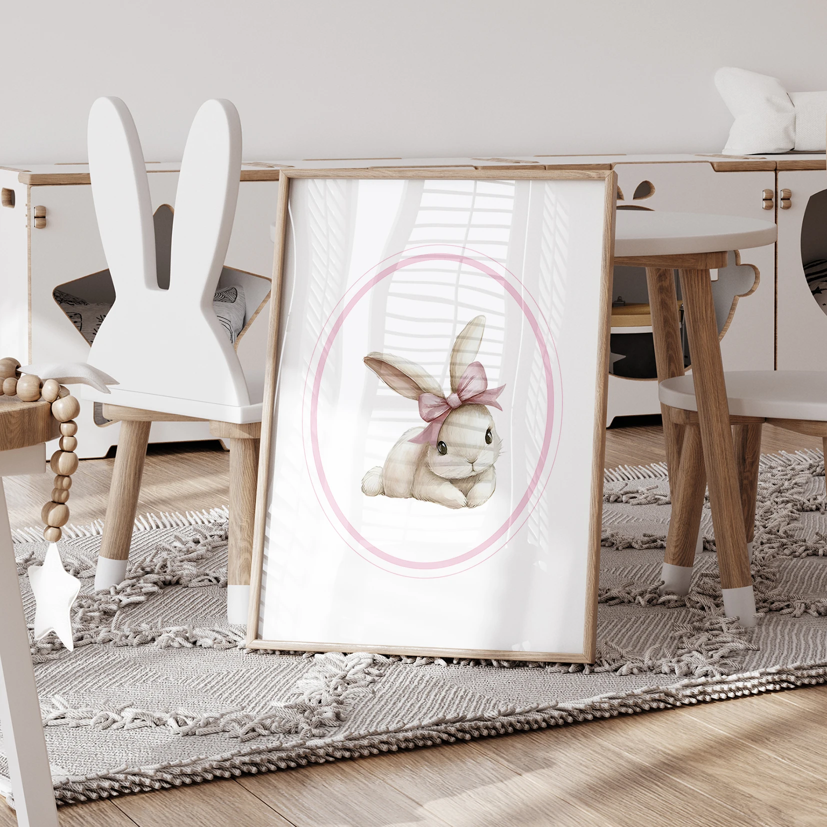 3pcs Personalized Custom Name Cartoon Rabbit, Bow Wall Art Print Picture Canvas Poster Painting For Living Room Home Decor