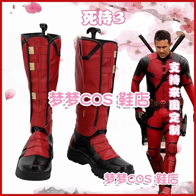 

Dead pool 3 Cosplay Shoes Red Black Handmade Faux Leather Boots