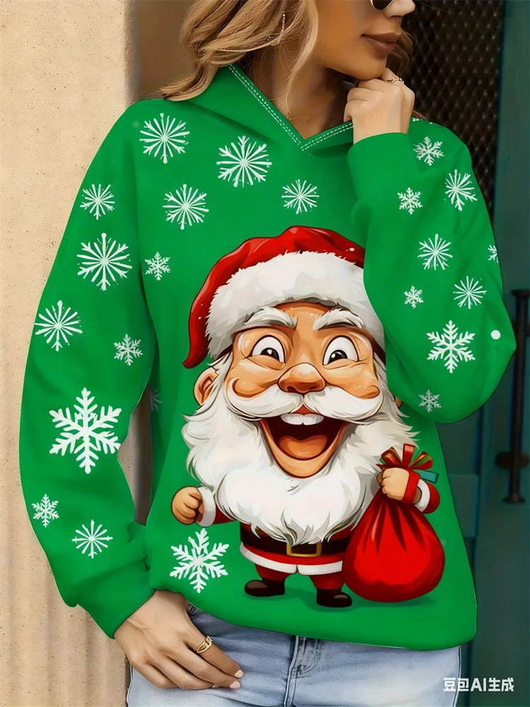 عيد الميلاد هوديس سانتا كلوز ثلاثية الأبعاد المطبوعة النساء الشارع الشهير الخريف الشتاء قمصان سويت شيرت بقلنسوة كم طويل البلوفرات الملابس النسائية #5