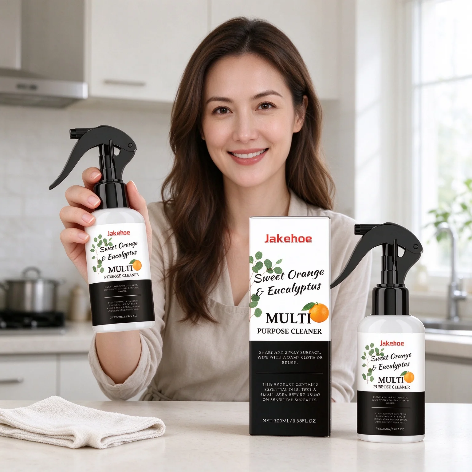 Jakehoe Sweet Orange Multi Purpose Cleaner Fast Stain Removal No Water Marks for Kitchen Bathroom Household Cleaning Spray 100ml