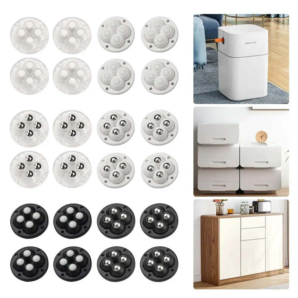 4pcs Pulley Furniture Casters Wheels Mute Ball Self Adhesive Type Universal Wheel 360° Rotation 4 Beads 4-ball Pulley Furniture