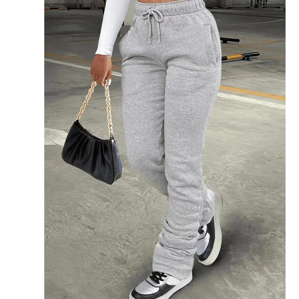 Fashion pants Women's personality trend hoodie fabric Sports casual drawstring pile pants with pockets