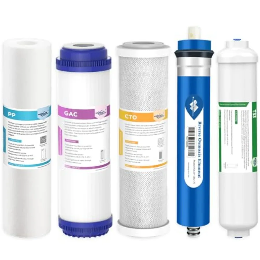 

Reverse Osmosis Filter Replacement 75 GPD Complete Replacement Filter Set For 10-inch Under Sink 5-Stage Reverse Osmosis Replac