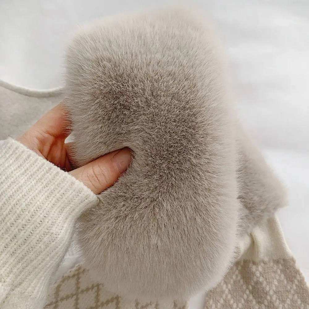 Faux Rabbit Fur Plush Cross Scarf Cute Thicken Solid Color Neck Scarf Neckerchief Wrap Girls