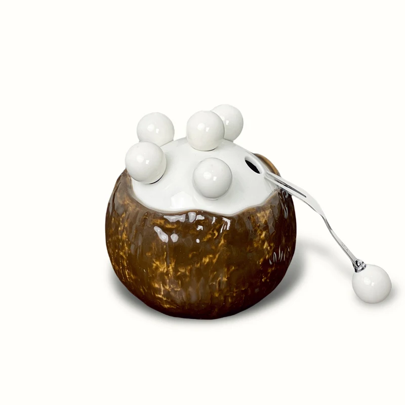 

Coconut Shell Fruit Fork Storage Jar Household Cute Stainless Steel Ceramic Dessert Small Fork Table Fruit Sign Tableware