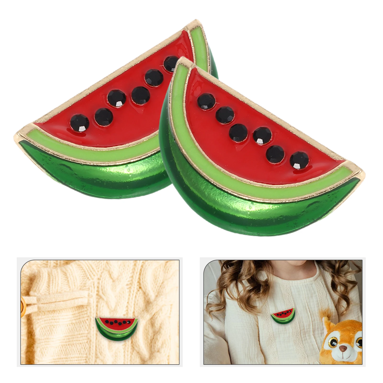 

5 Pcs Watermelon Brooch Pin Cute Cartoon Clip for Shirt Cardigan Sweater Women Accessories Party Decorations Summer Fruit Theme
