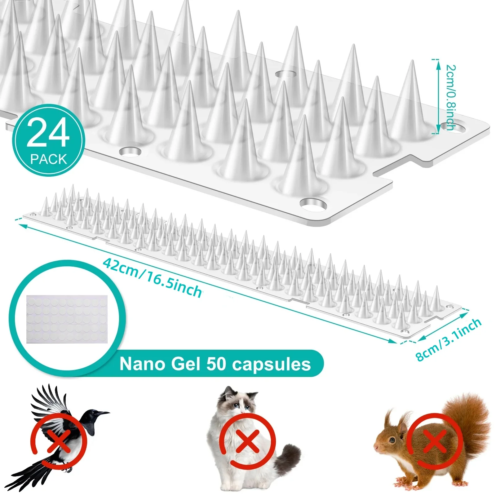 12/24 Stück Transparente Kunststoff Anti-Katzen-Stichschutzmatte Geeignet für Innen- und Außenbereich Vogelabwehr, Verhindert Tauben, Vögel, Eichhörnchen – Detail 1