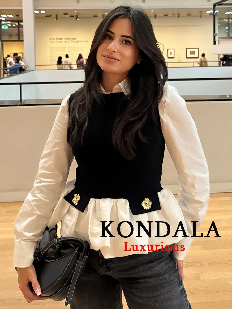 

KONDALA винтажные повседневные шикарные женские топы в стиле пэчворк, пуловер без рукавов с круглым вырезом и пуговицами, жилет, модные праздничные женские топы 2025 года