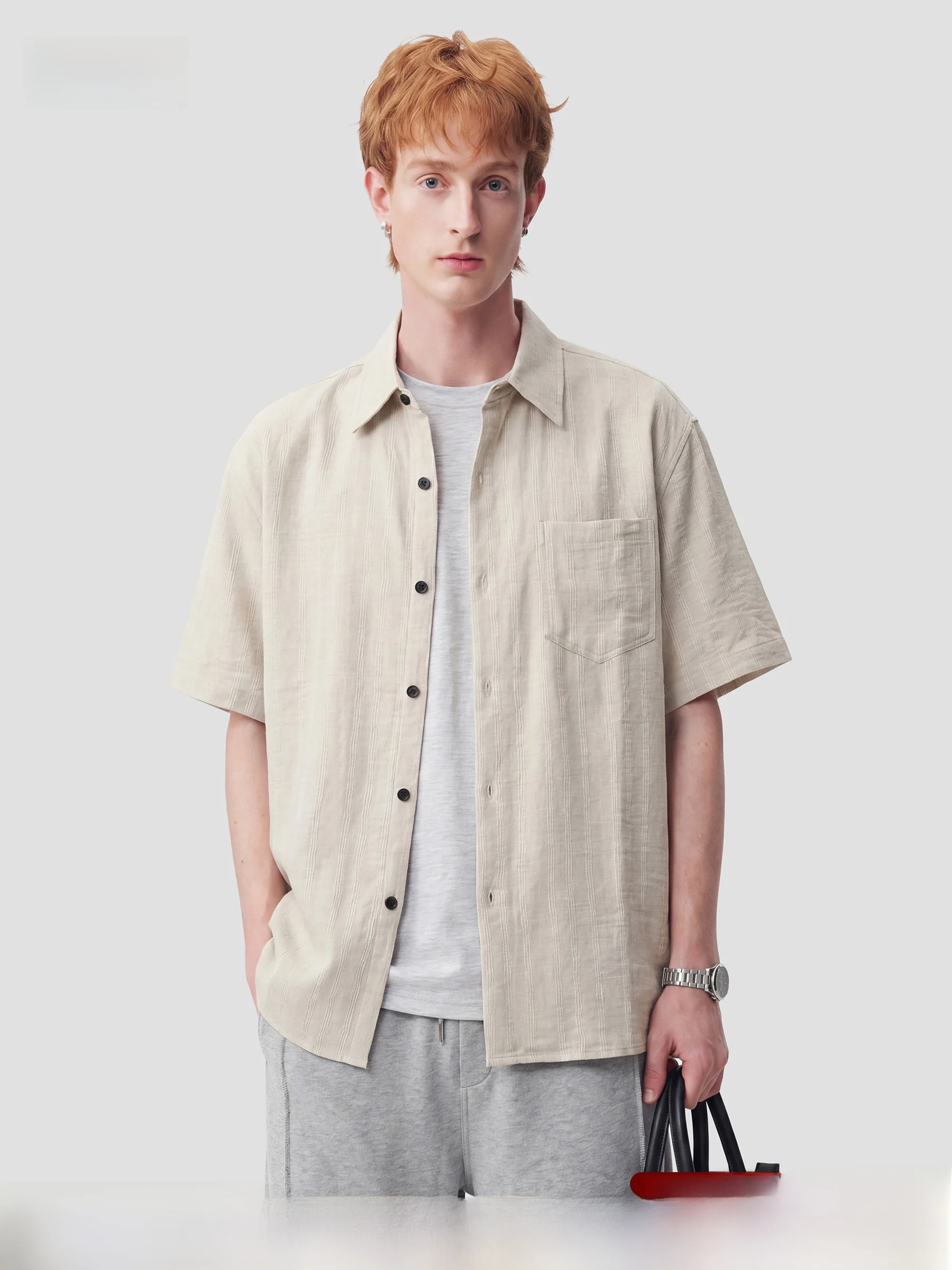 

DPX Summer Textured Men's Short Sleeve Shirt Loose Casual Thin Half Sleeve Men's Fashion Breathable Lightweight Shirt