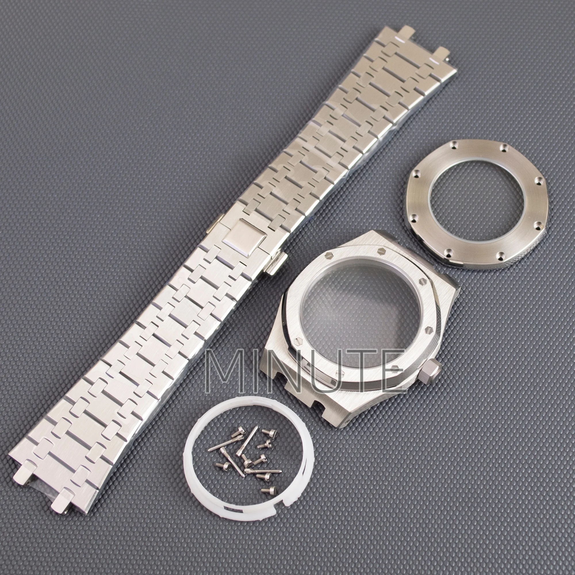 

Black Rose Gold PVD 41mm NH35 Watch Case Bracelet Stainless Steel Sapphire Crystal Waterproof for Royal Oak NH35 NH36 movement