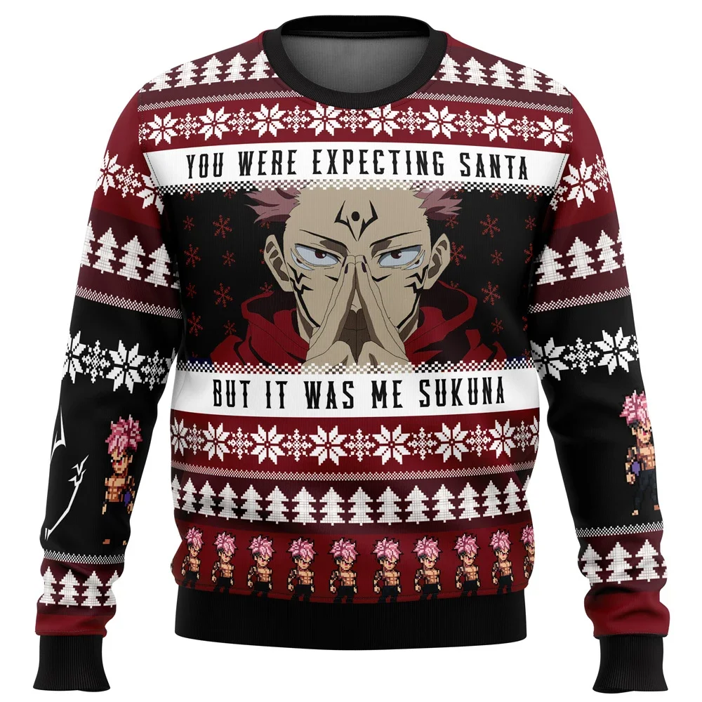 Sukuna Christmas Jujutsu Kaisen Ugly Christmas Sweater Gift Santa Claus Pullover Men 3D Sweatshirt And Top Autumn And Winter