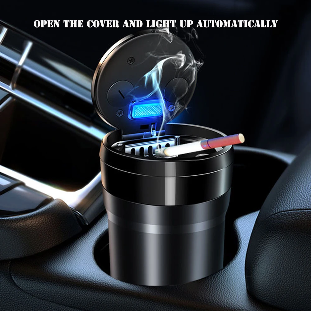 Car Ashtray Universal One Click Open Lid Personalized LED Ambient Light, Ashtray, Car Smoke Prevention and Extinguishing Box