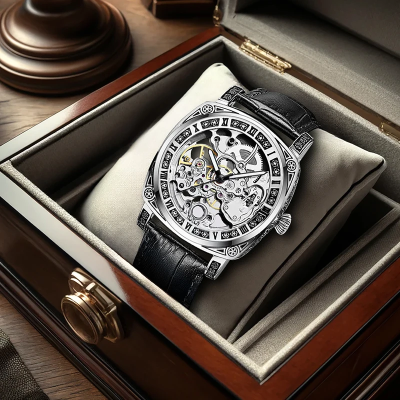 

Классические мужские механические часы из искусственной кожи со звездами в деловом стиле, идеально подходящие для подарка парню.