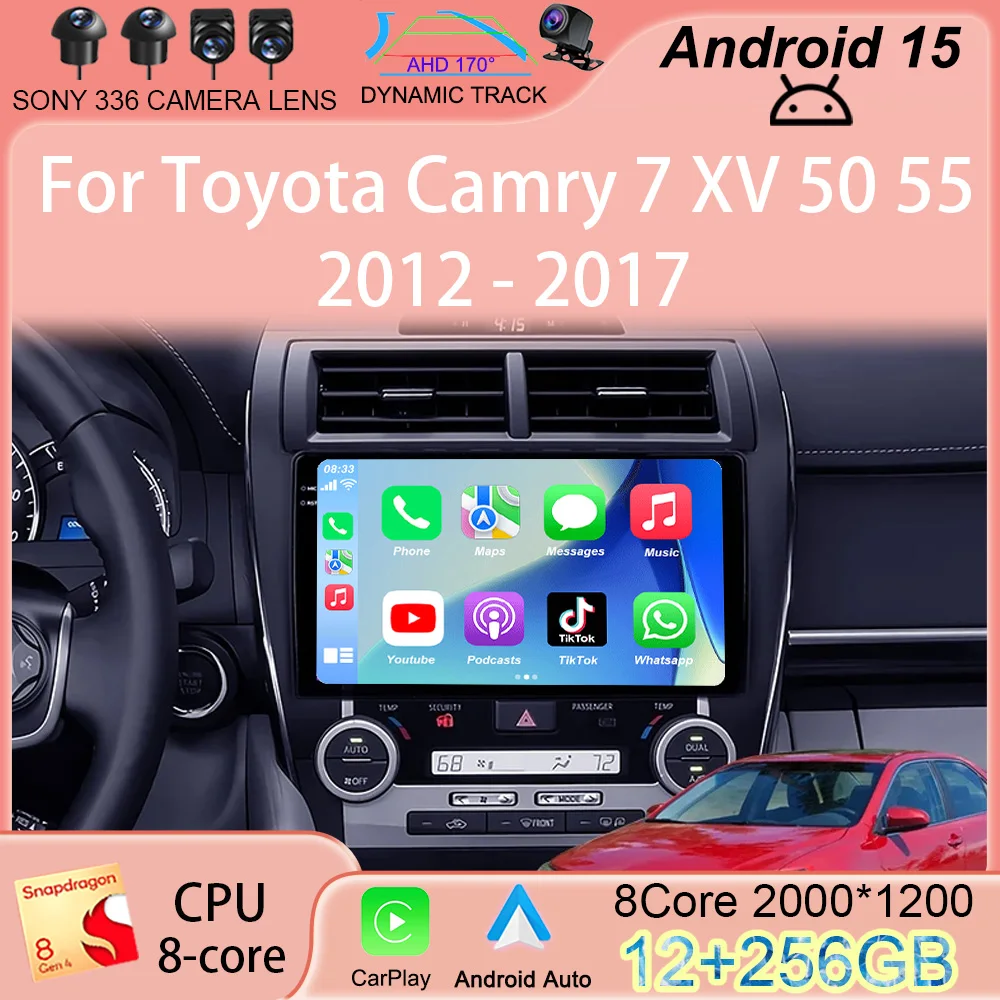 

Android 15 Carplay Auto Car Radio For Toyota Camry 7 XV 50 55 2012 - 2017 Navigation GPS Multimedia Player video Stereo WIFI+4G