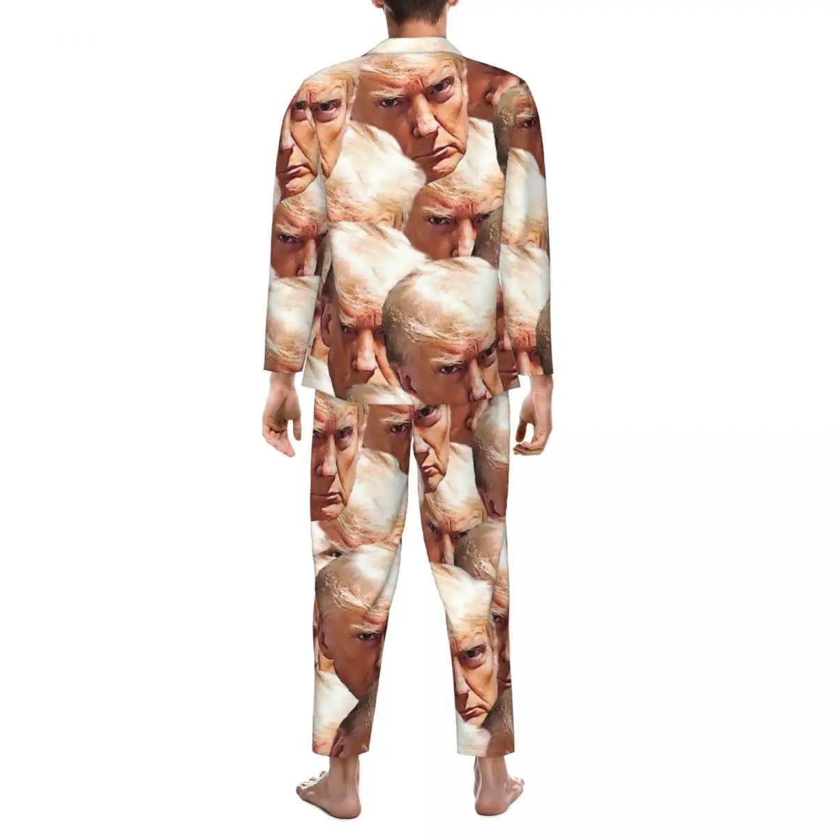 Funny Meme Donald Trump Pajamas Set Fashion Sleepwear Men Long Sleeve Retro Room 2 Pieces Home Suit Big Size XL 2XL