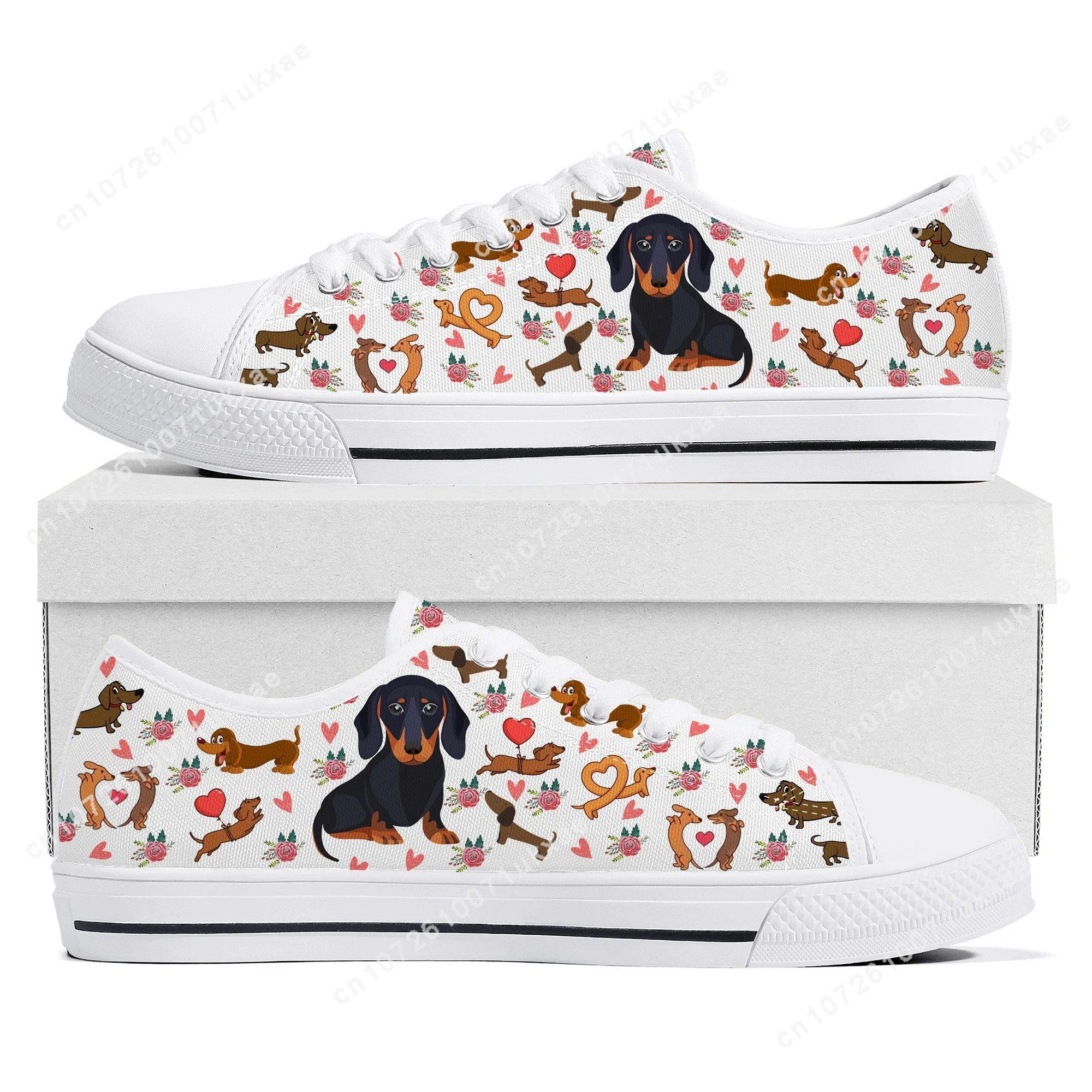 Cute Dachshund Print Low Top Sneakers Mens Womens Teenager Pet Dog Canvas Sneaker couple Casual Shoes Custom Made DIY Shoe