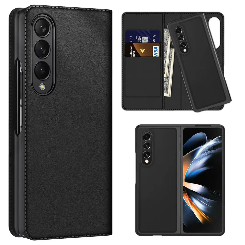 For Samsung Galaxy Z Fold 5 4 3 Case Luxury Plain Color Leather Multifunctional Wallet Bag Holder All-Inclusive Folding Cover